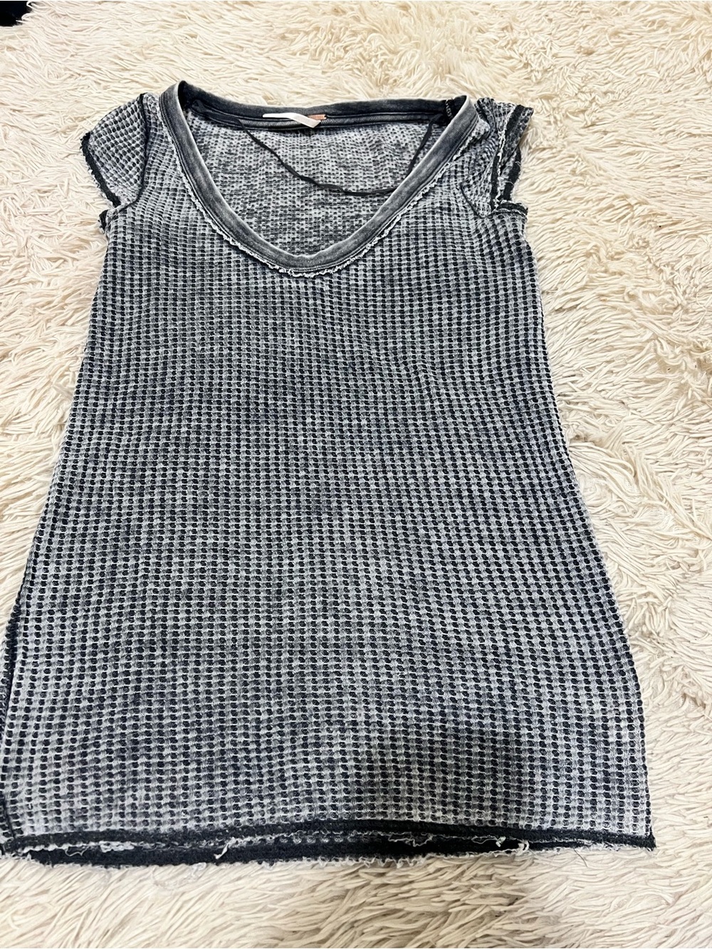 Free People Charcoal & Black Waffle V-Neck Tank